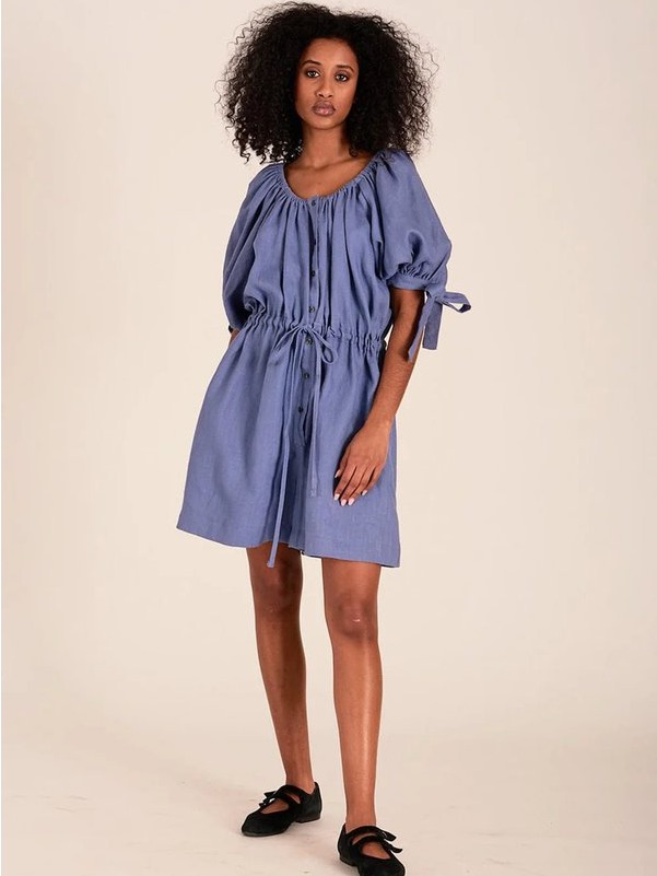New! Eliza Faulkner Ramona Playsuit Romper 100% Linen Periwinkle Blue Small — image 3 of 8